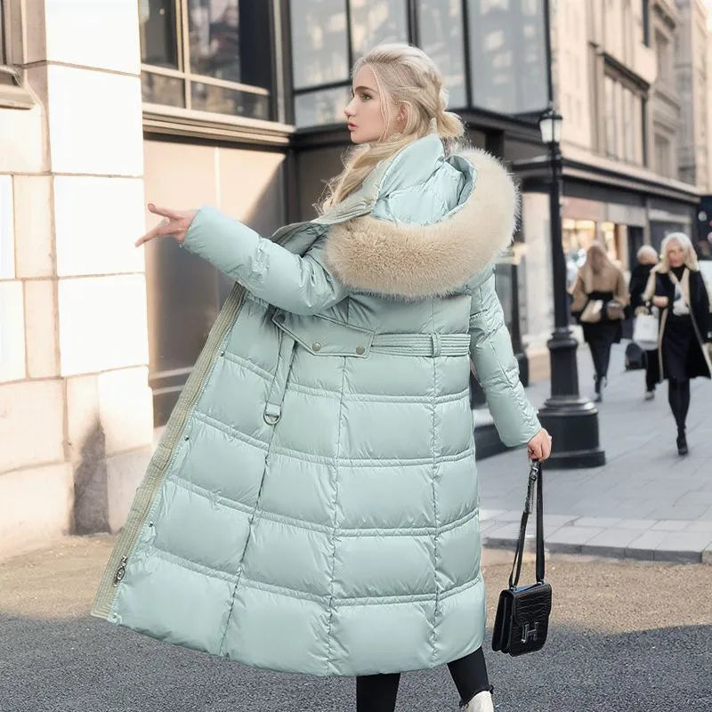 Elodie | Relaxed Belted Longline Faux Fur Coat with Hood