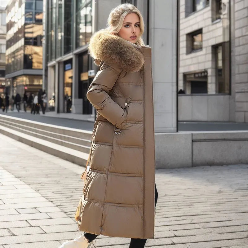 Elodie | Relaxed Belted Longline Faux Fur Coat with Hood