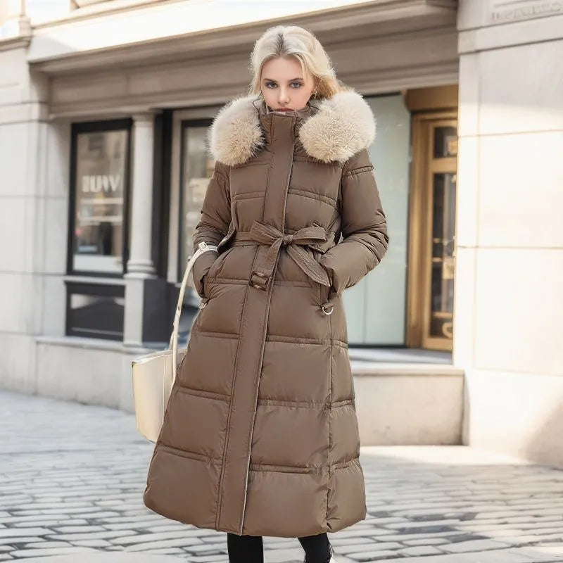 Elodie | Relaxed Belted Longline Faux Fur Coat with Hood