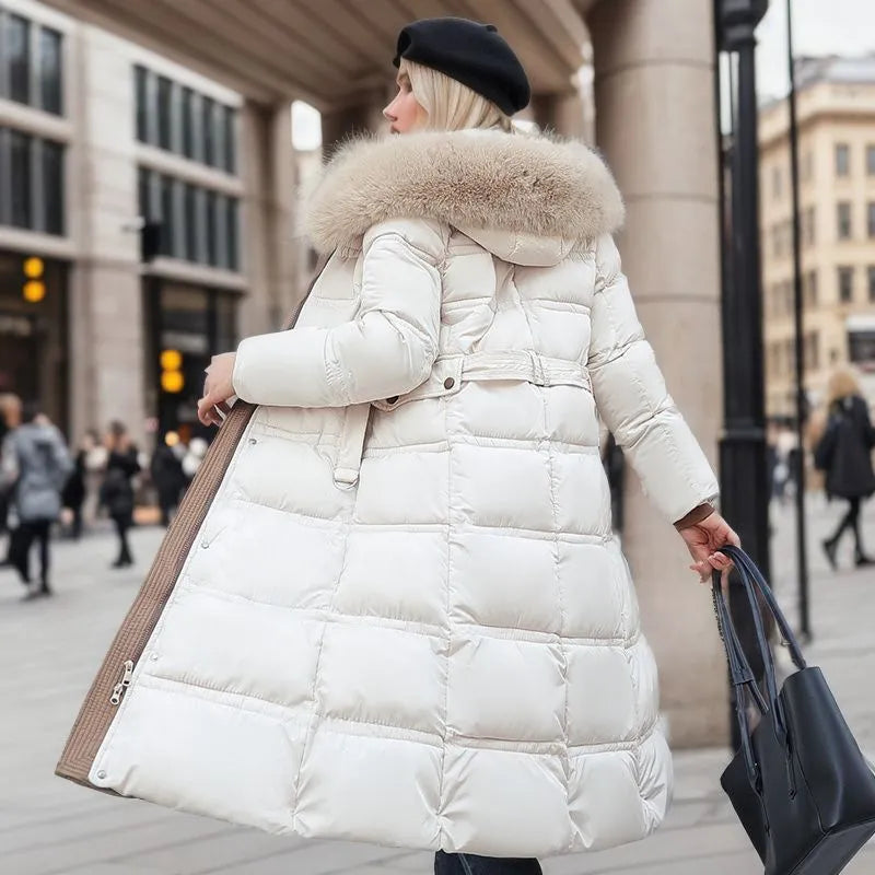 Elodie | Relaxed Belted Longline Faux Fur Coat with Hood