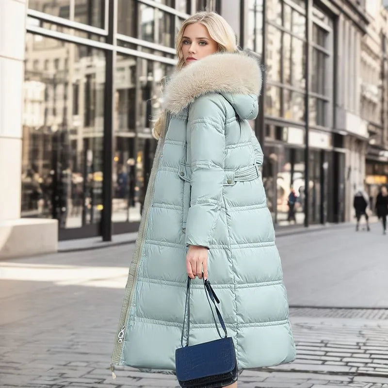 Elodie | Relaxed Belted Longline Faux Fur Coat with Hood