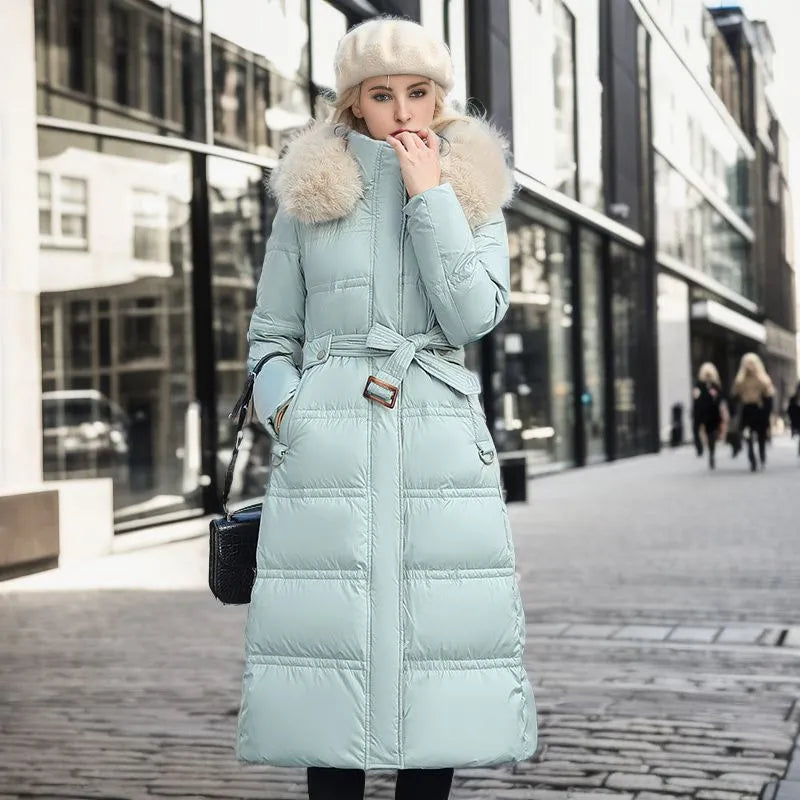 Elodie | Relaxed Belted Longline Faux Fur Coat with Hood