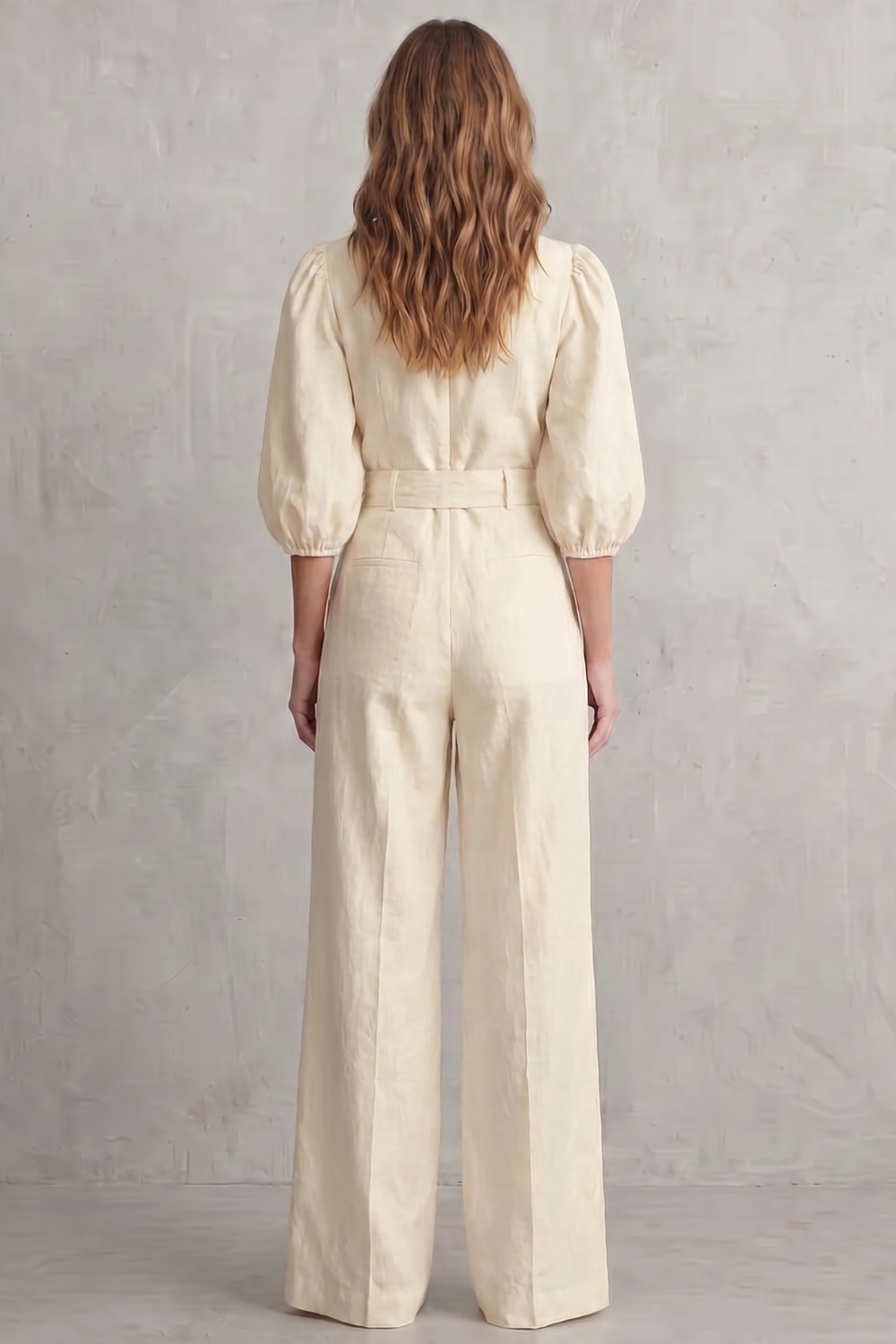 Elodie | Sophisticated Belted Puff Sleeve Wide Leg Jumpsuit