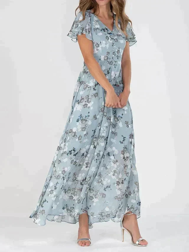 Eloise | Cosy Floral Flutter Sleeve Maxi Cocktail Dress