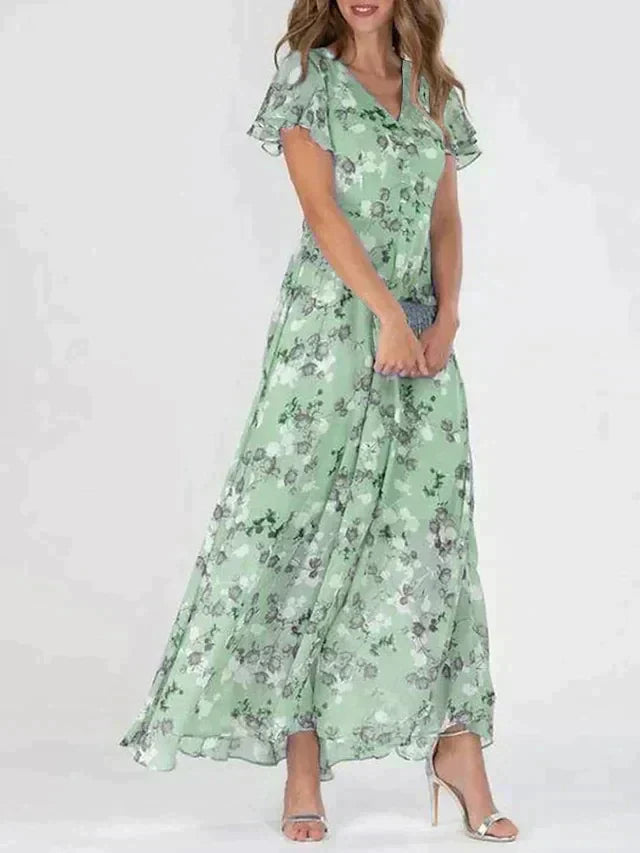 Eloise | Cosy Floral Flutter Sleeve Maxi Cocktail Dress