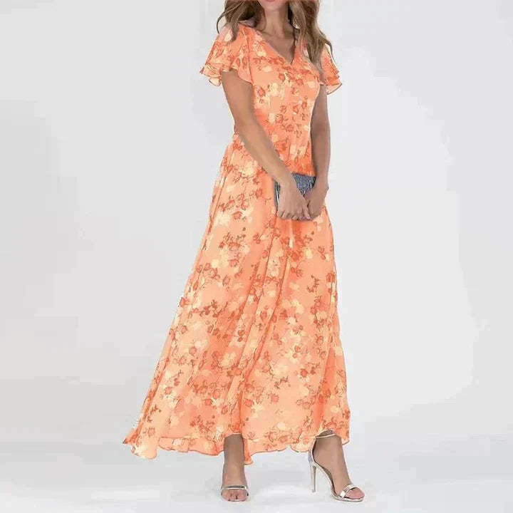 Eloise | Cosy Floral Flutter Sleeve Maxi Cocktail Dress