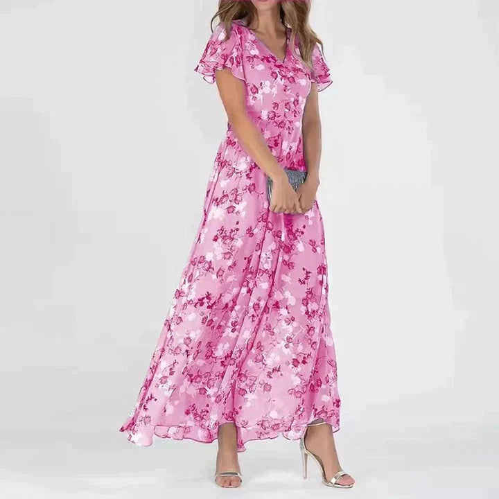 Eloise | Cosy Floral Flutter Sleeve Maxi Cocktail Dress