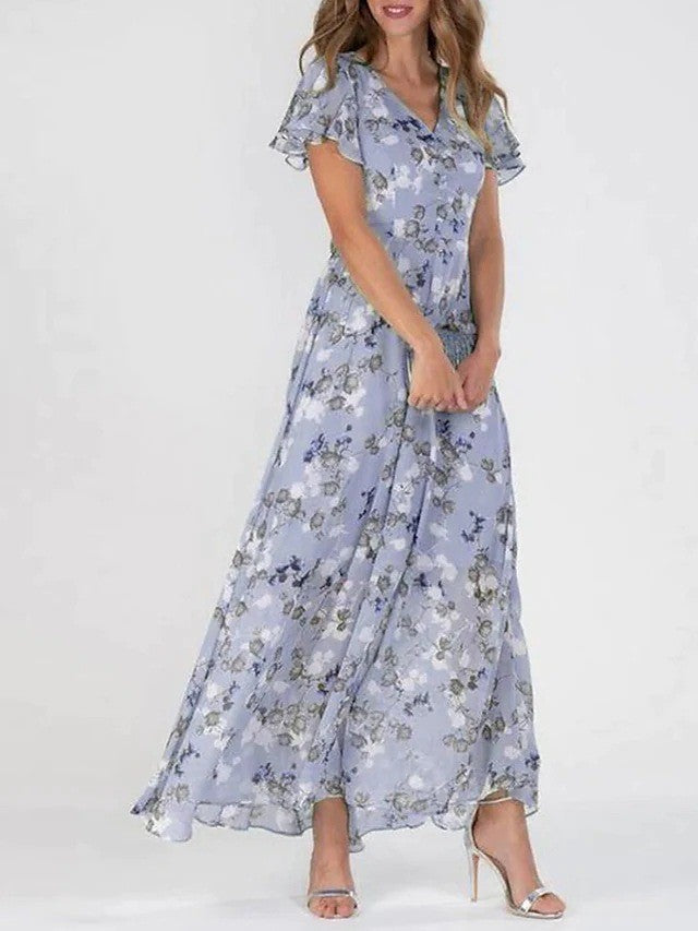 Eloise | Cosy Floral Flutter Sleeve Maxi Cocktail Dress