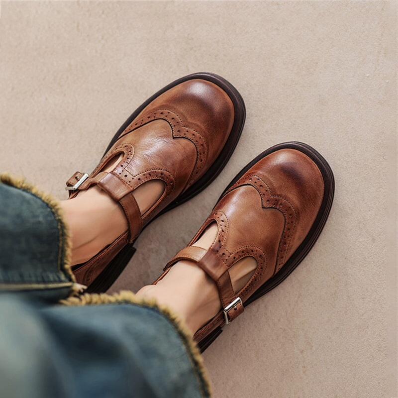 Eloise | Graceful Brogue Mary Jane T-Bar Flats