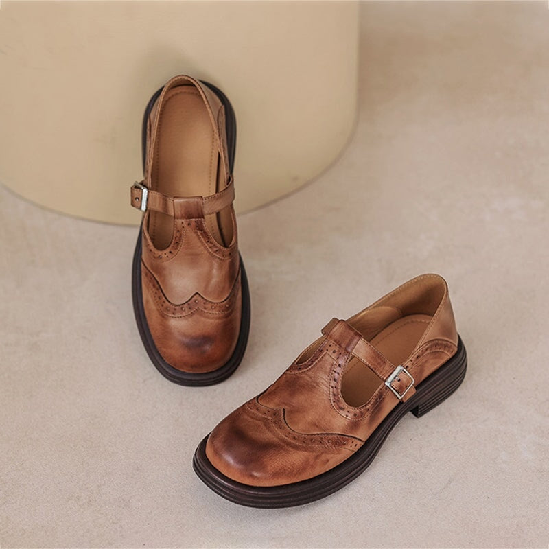 Eloise | Graceful Brogue Mary Jane T-Bar Flats