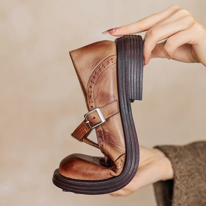 Eloise | Graceful Brogue Mary Jane T-Bar Flats
