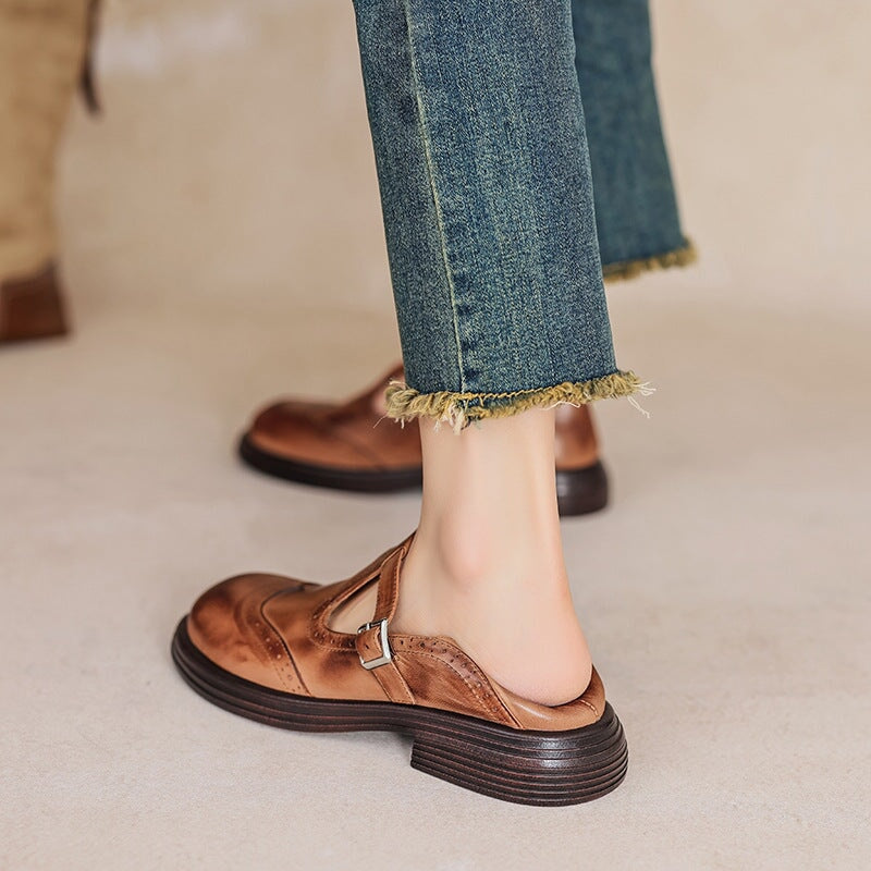 Eloise | Graceful Brogue Mary Jane T-Bar Flats