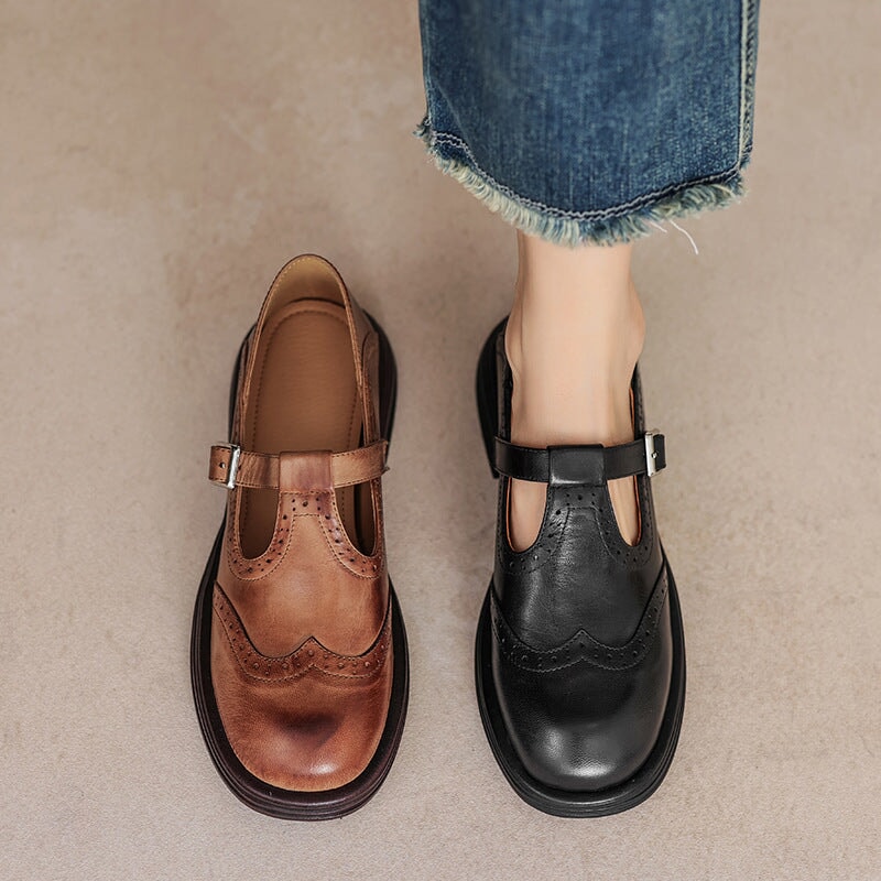 Eloise | Graceful Brogue Mary Jane T-Bar Flats