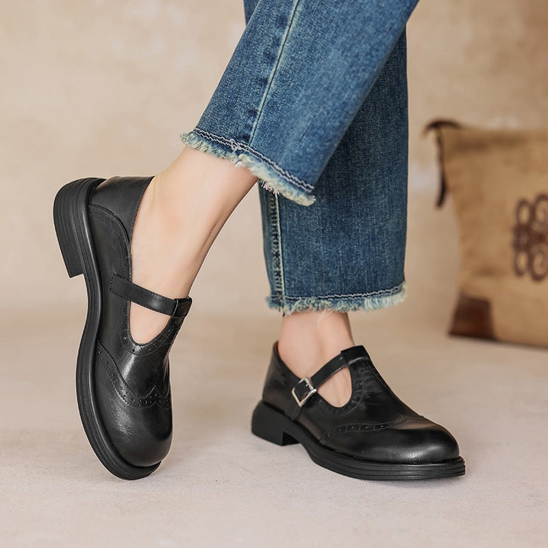 Eloise | Graceful Brogue Mary Jane T-Bar Flats