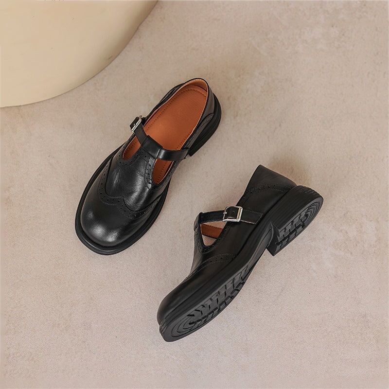 Eloise | Graceful Brogue Mary Jane T-Bar Flats