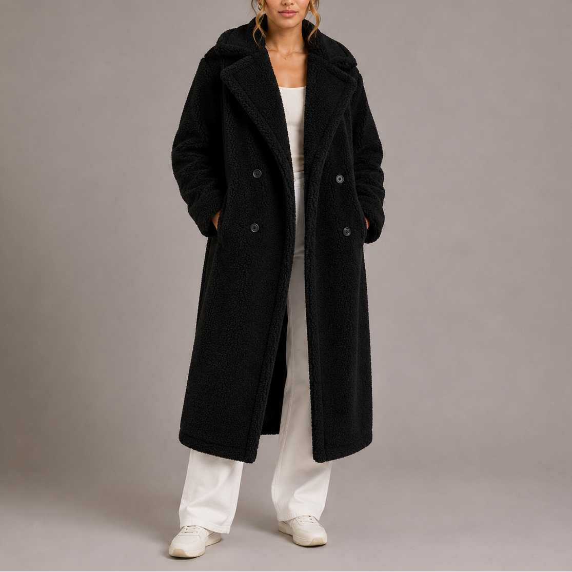 Eloise | Timeless Longline Double-Breasted Faux Fur Coat