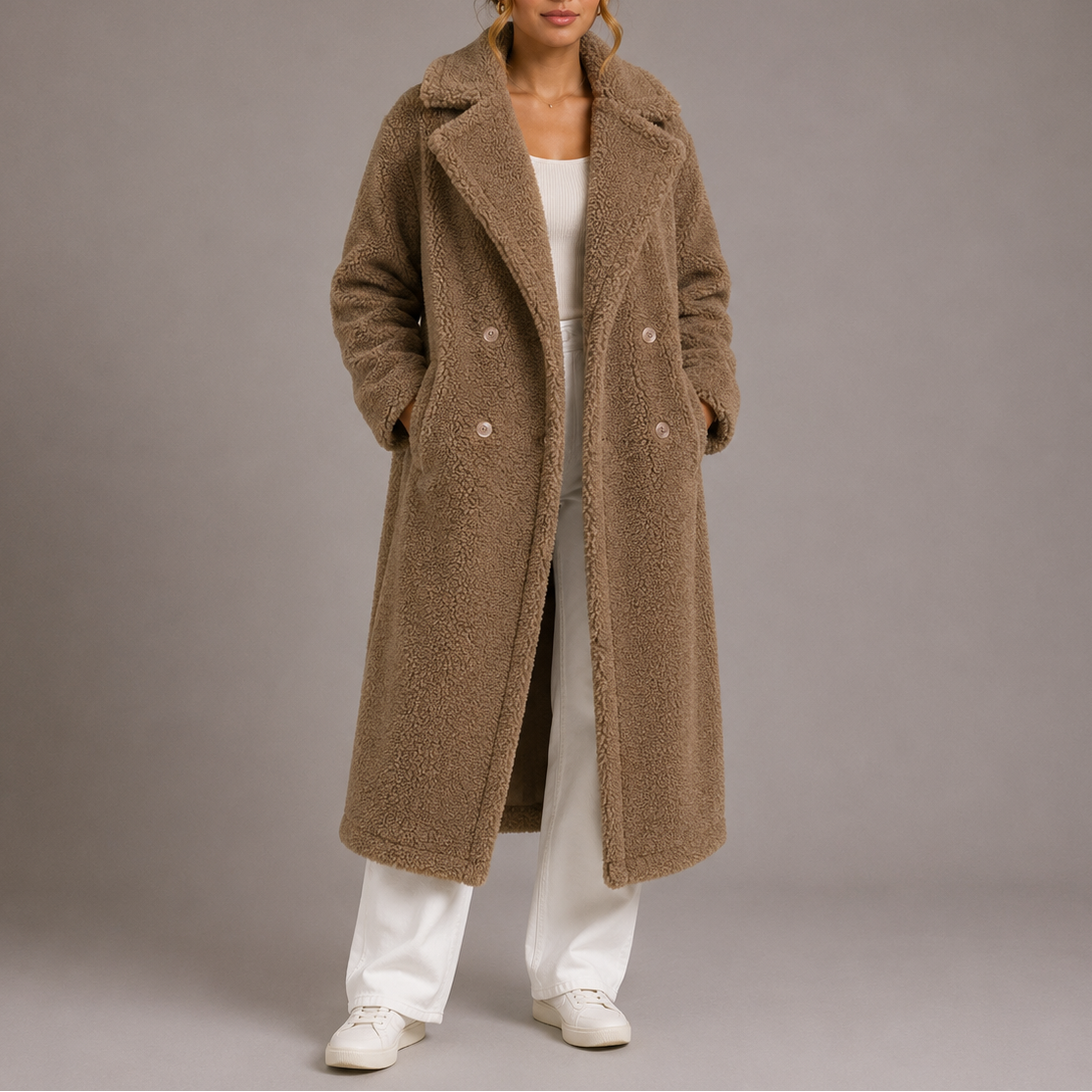 Eloise | Timeless Longline Double-Breasted Faux Fur Coat