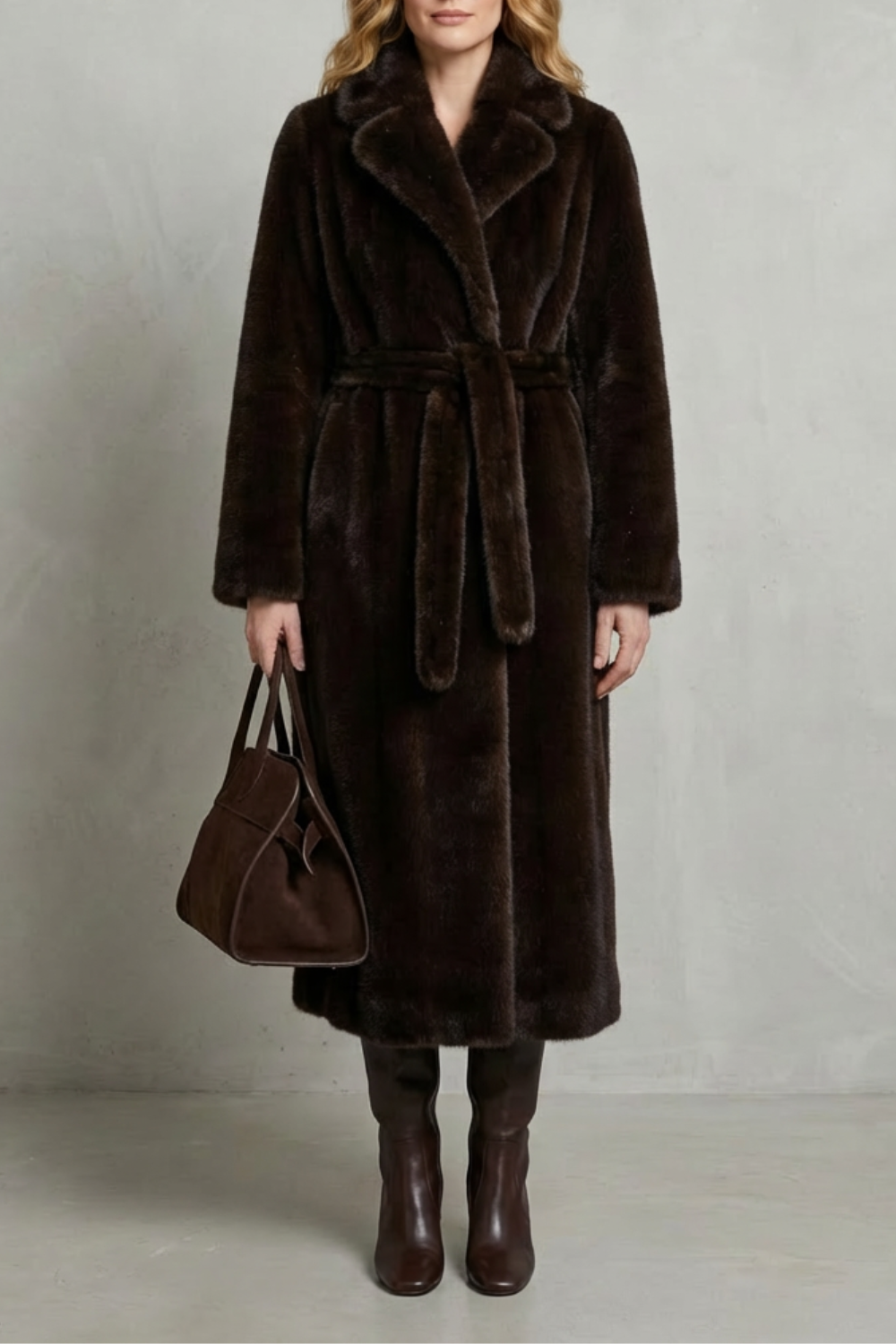 Elsie | Cosy Belted Oversized Faux Fur Long Coat