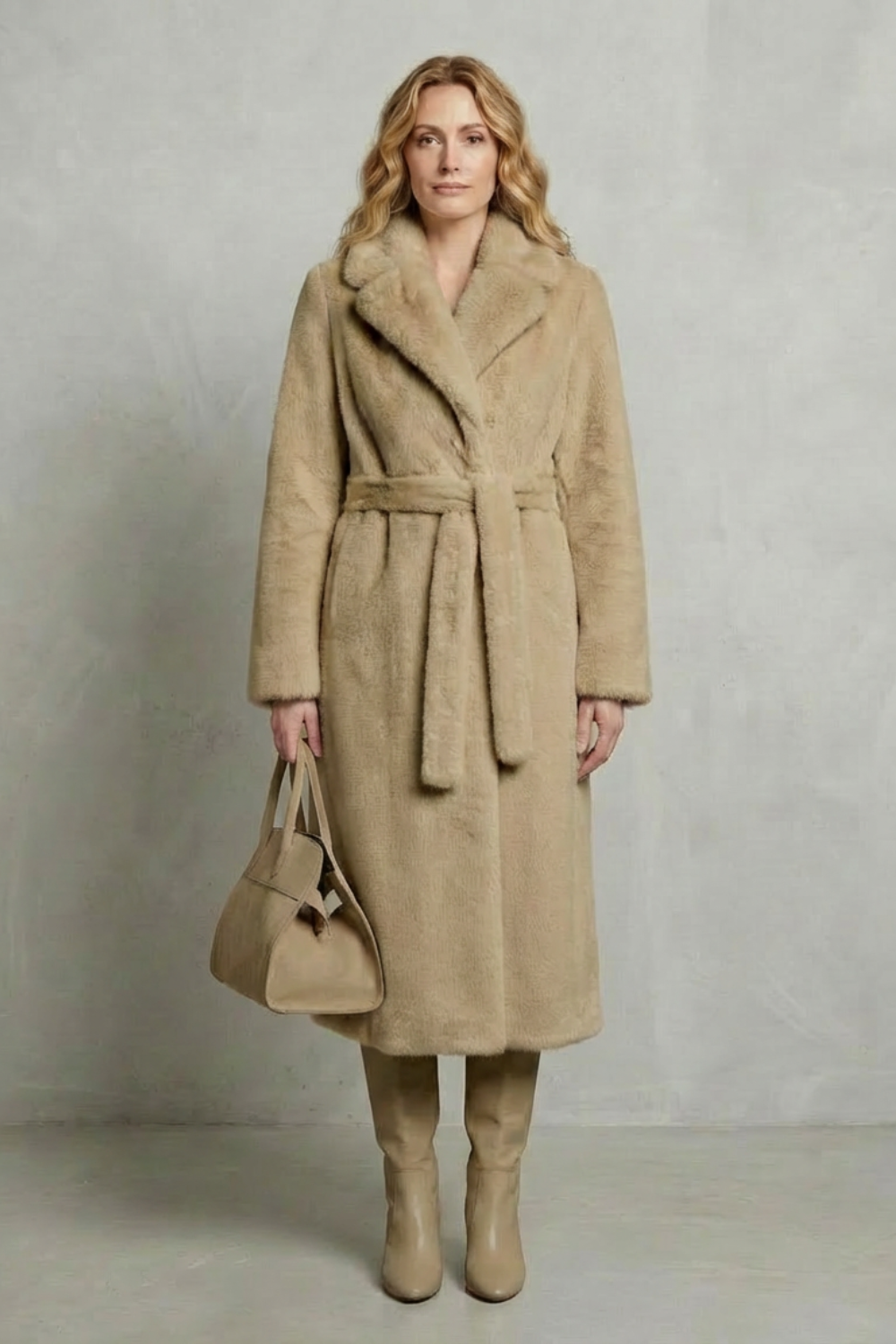 Elsie | Cosy Belted Oversized Faux Fur Long Coat