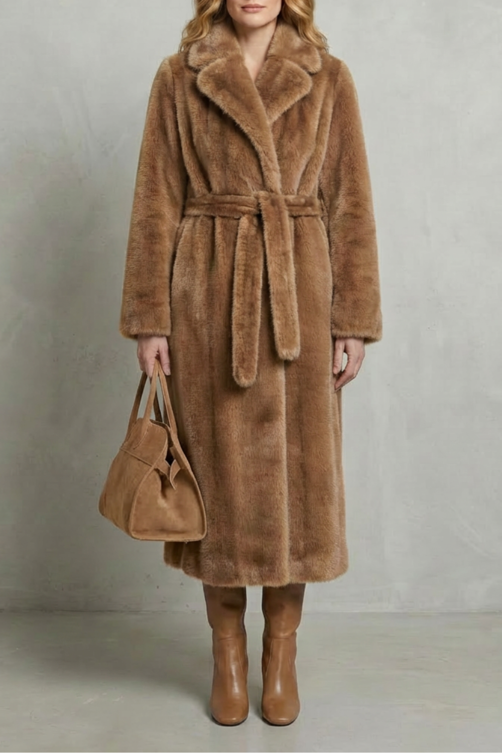 Elsie | Cosy Belted Oversized Faux Fur Long Coat