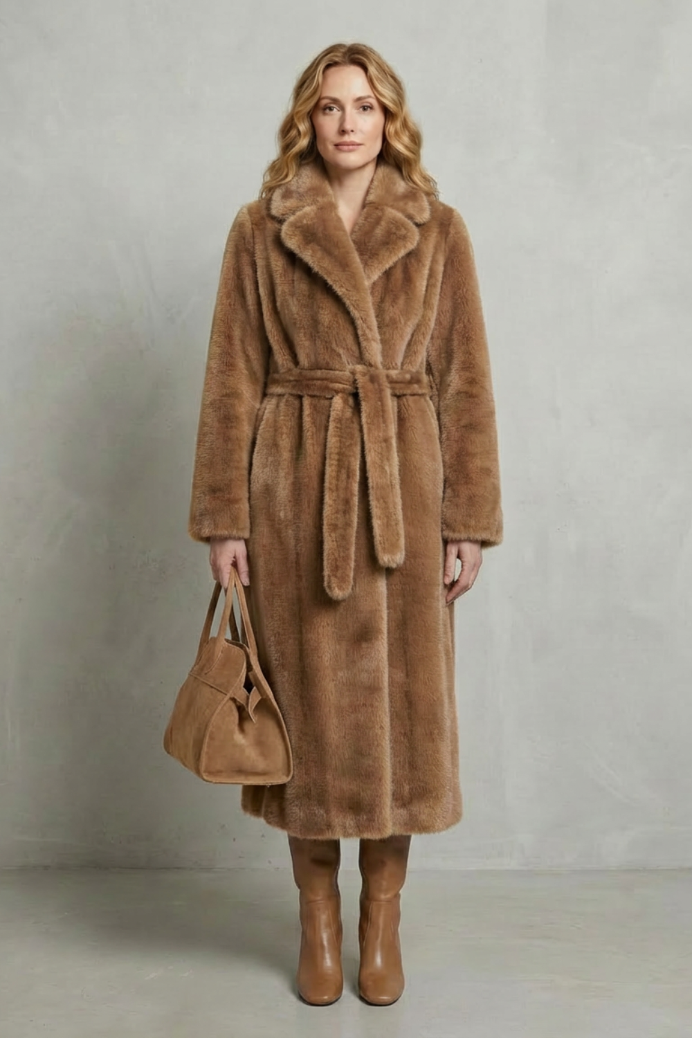 Elsie | Cosy Belted Oversized Faux Fur Long Coat