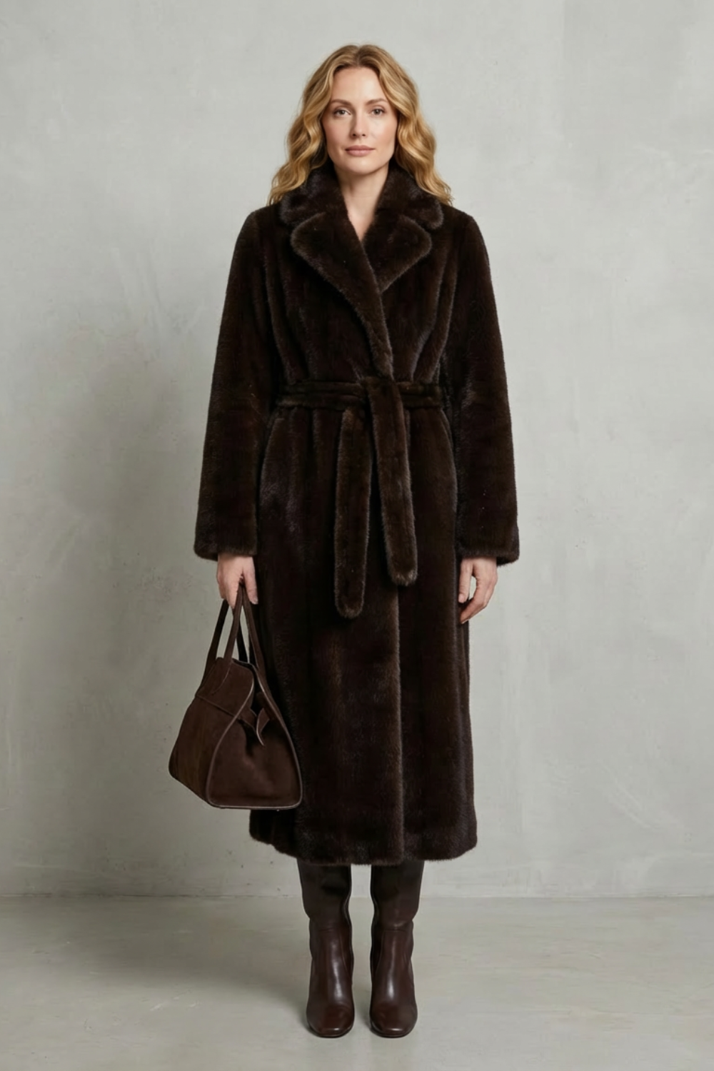 Elsie | Cosy Belted Oversized Faux Fur Long Coat