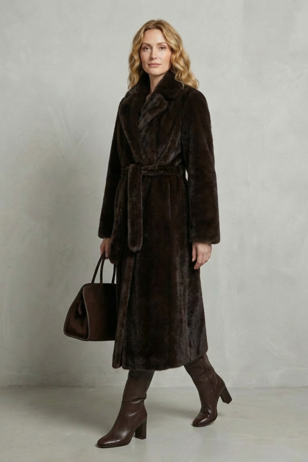 Elsie | Cosy Belted Oversized Faux Fur Long Coat