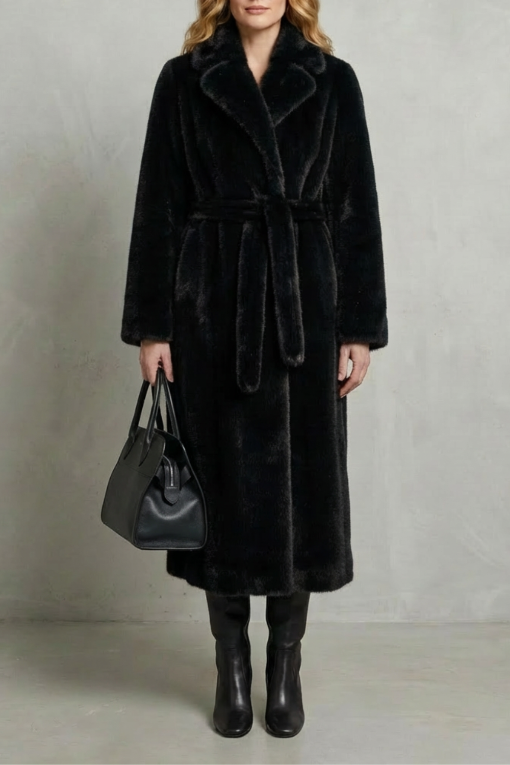 Elsie | Cosy Belted Oversized Faux Fur Long Coat