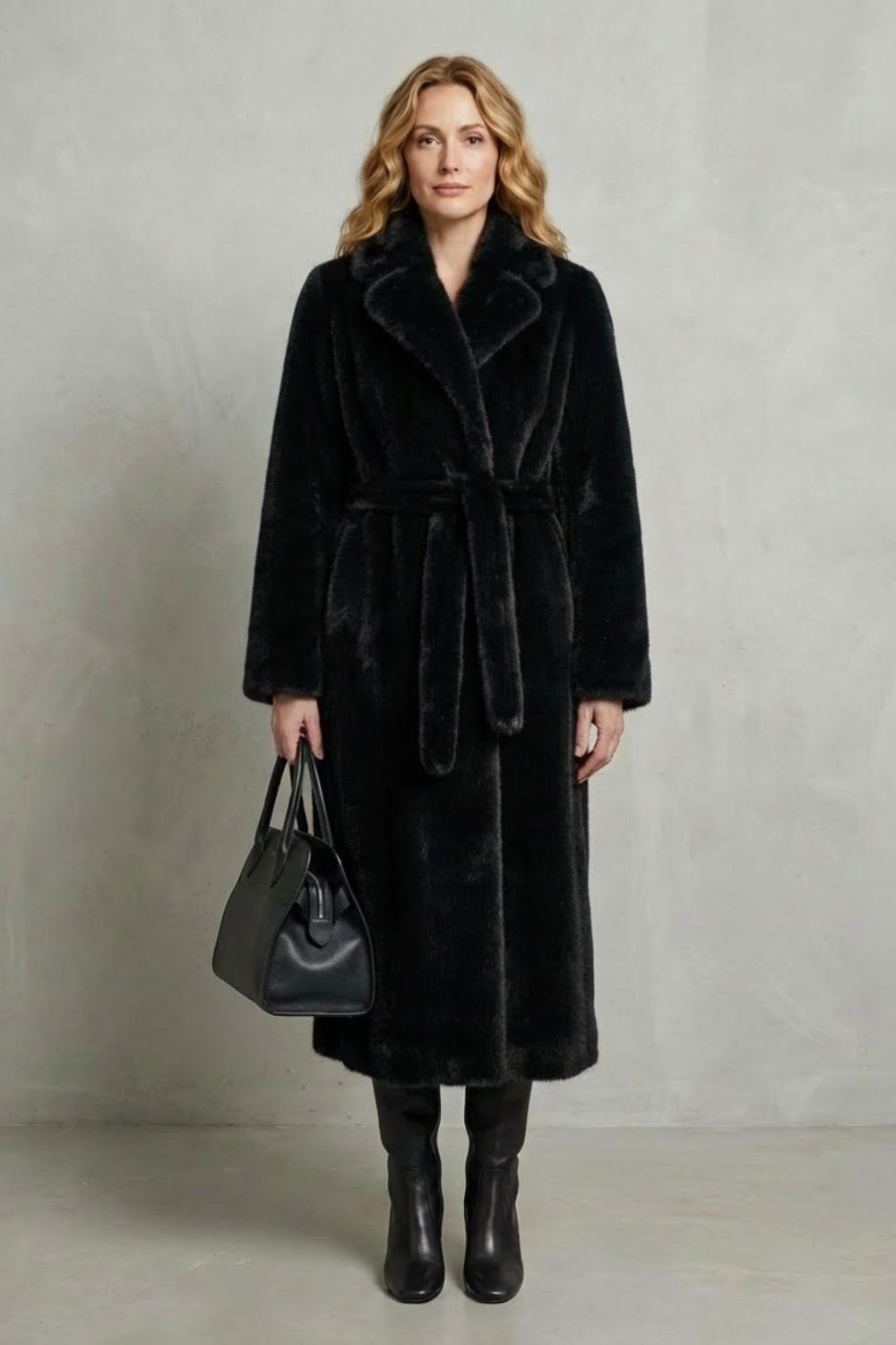 Elsie | Cosy Belted Oversized Faux Fur Long Coat