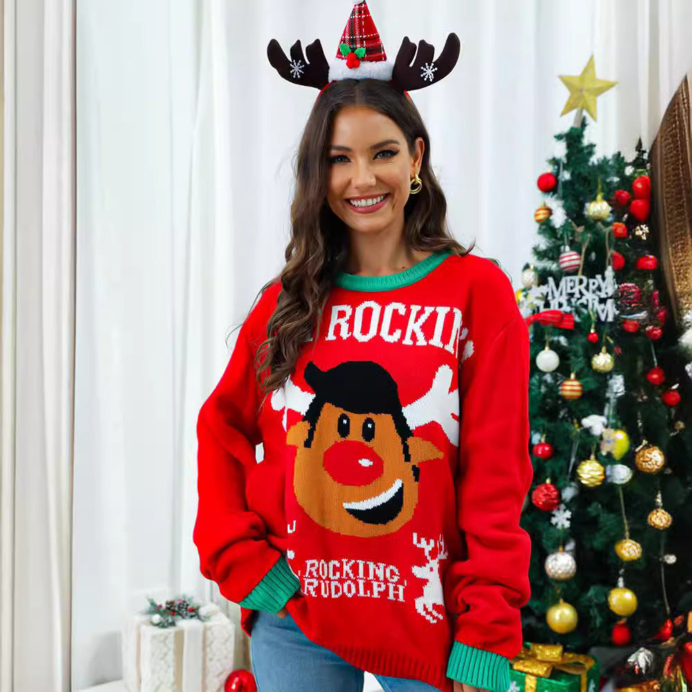 Emilia | Cosy Ladies Xmas Jumpers with Rocking Rudolph Reindeer Print