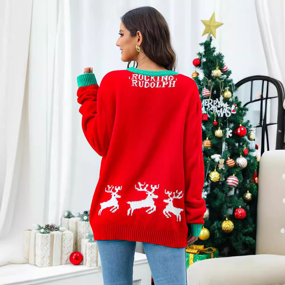 Emilia | Cosy Ladies Xmas Jumpers with Rocking Rudolph Reindeer Print