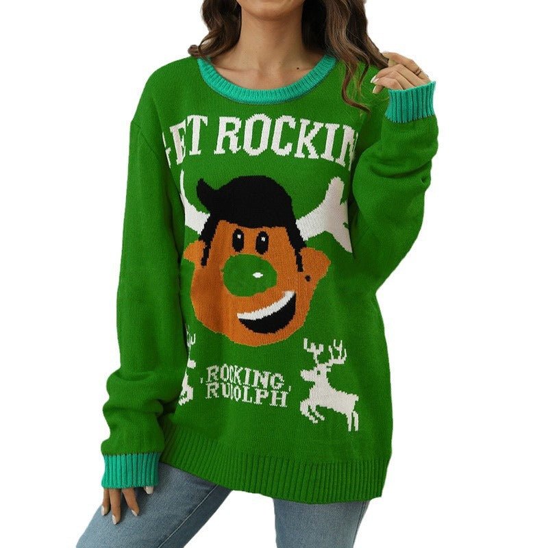 Emilia | Cosy Ladies Xmas Jumpers with Rocking Rudolph Reindeer Print