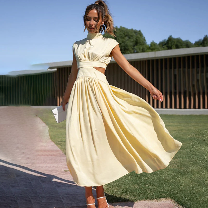 Emilia | Effortless Cut-Out Pleated Cocktail Maxi Dress