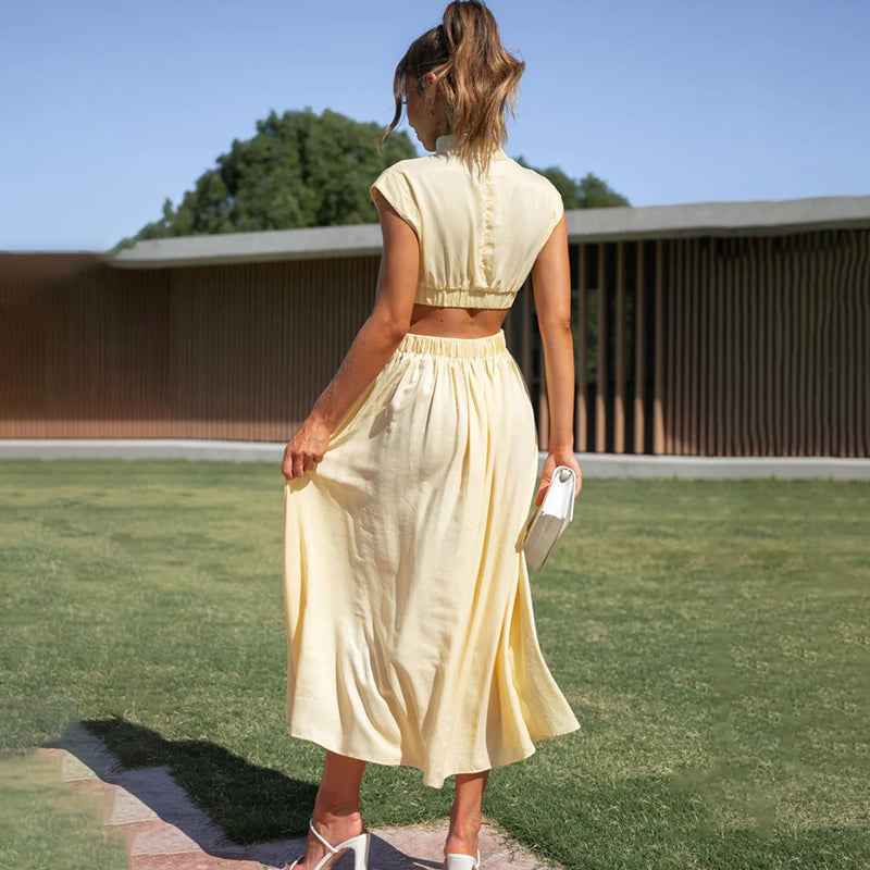 Emilia | Effortless Cut-Out Pleated Cocktail Maxi Dress