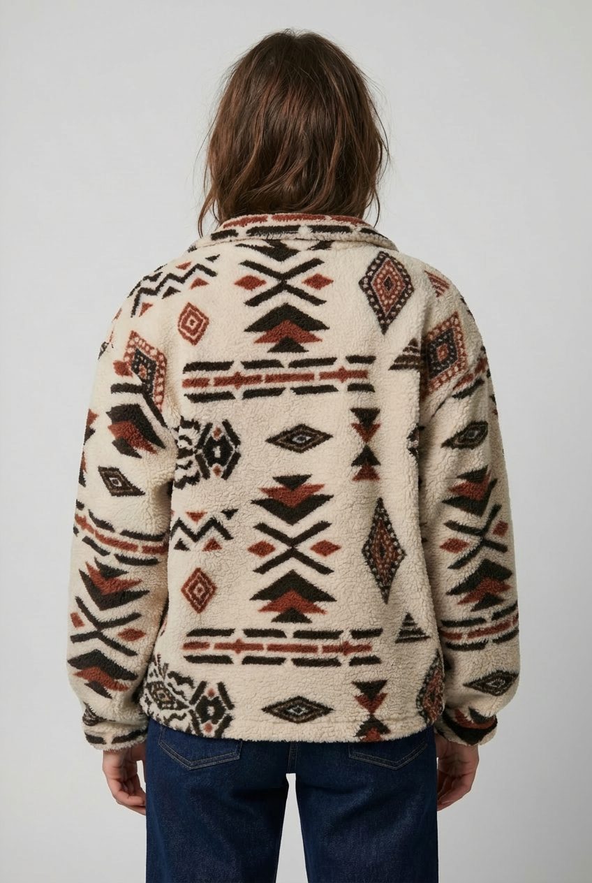 Emilia | Elegant Aztec Print Half-Zip Fleece Jacket