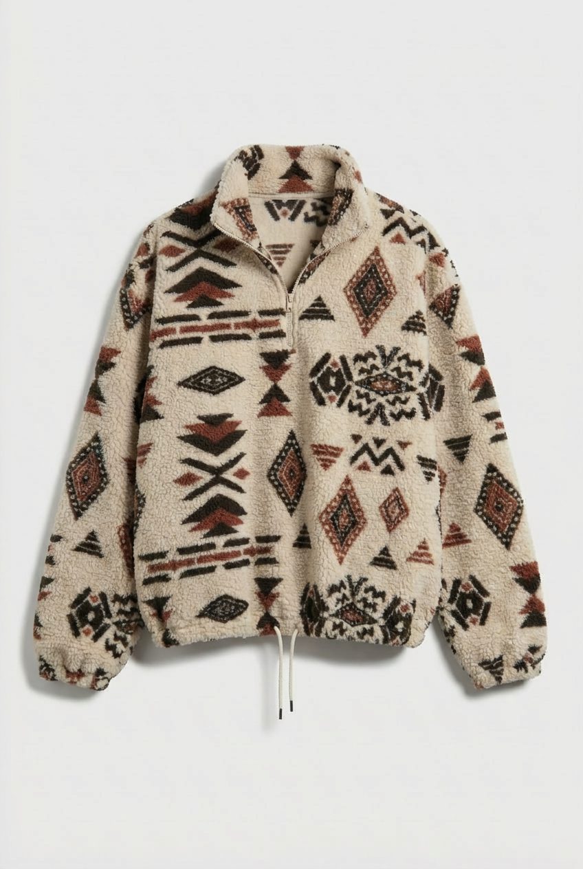 Emilia | Elegant Aztec Print Half-Zip Fleece Jacket