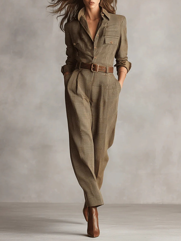 Emily | Classic Tailored Wide Leg Plaid Jumpsuits