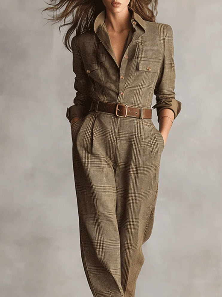 Emily | Classic Tailored Wide Leg Plaid Jumpsuits