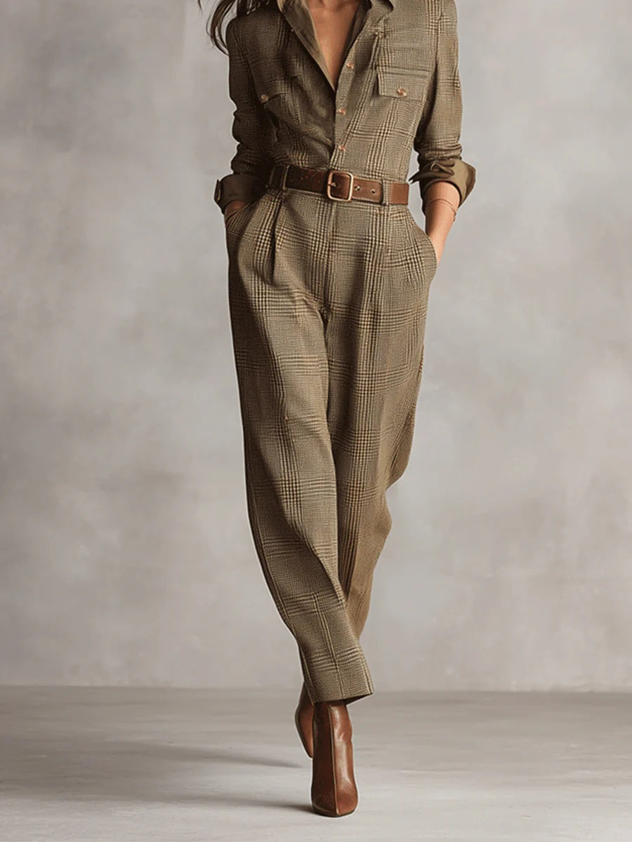 Emily | Classic Tailored Wide Leg Plaid Jumpsuits