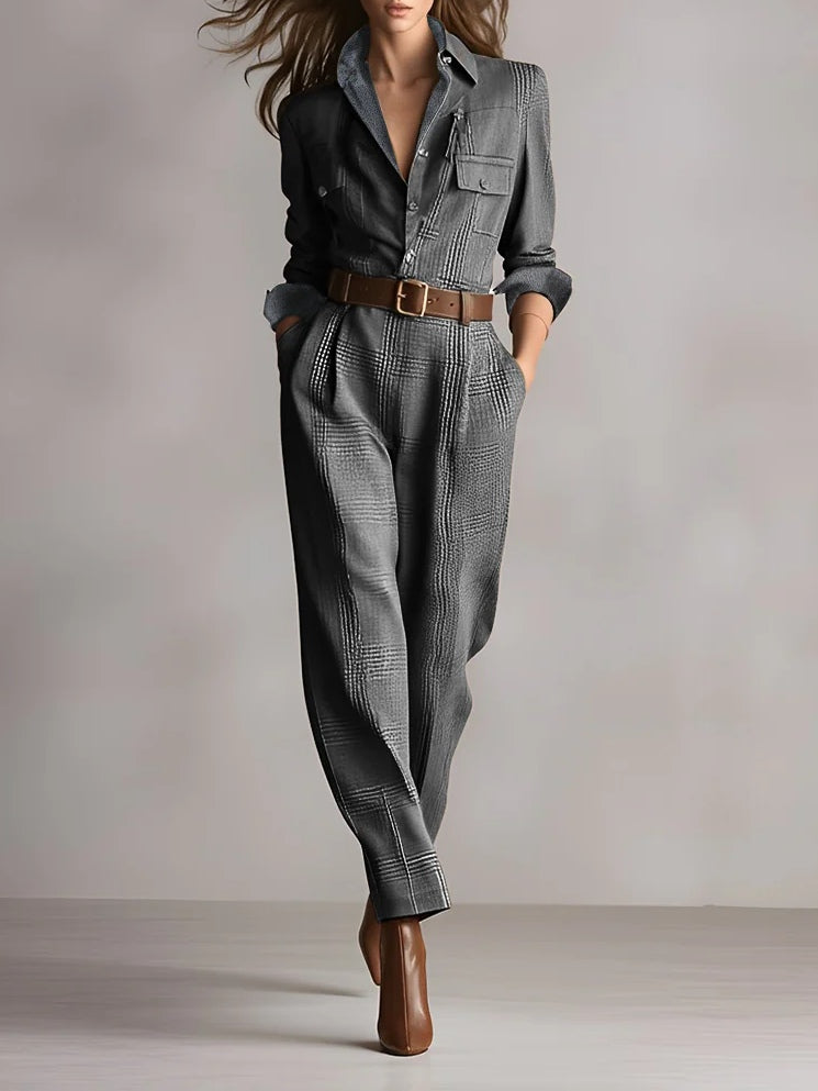 Emily | Classic Tailored Wide Leg Plaid Jumpsuits
