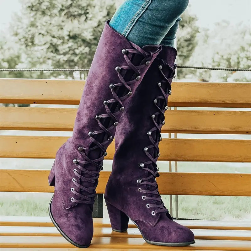 Emma | Cosy Lace-Up Block Heel Knee High Boots