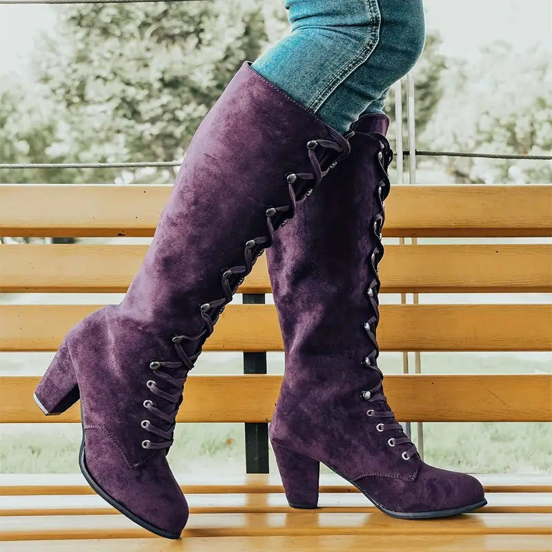 Emma | Cosy Lace-Up Block Heel Knee High Boots