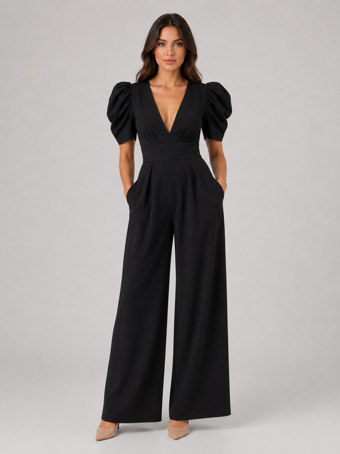 Emma | Timeless Puff Sleeve Wide Leg Jumpsuits