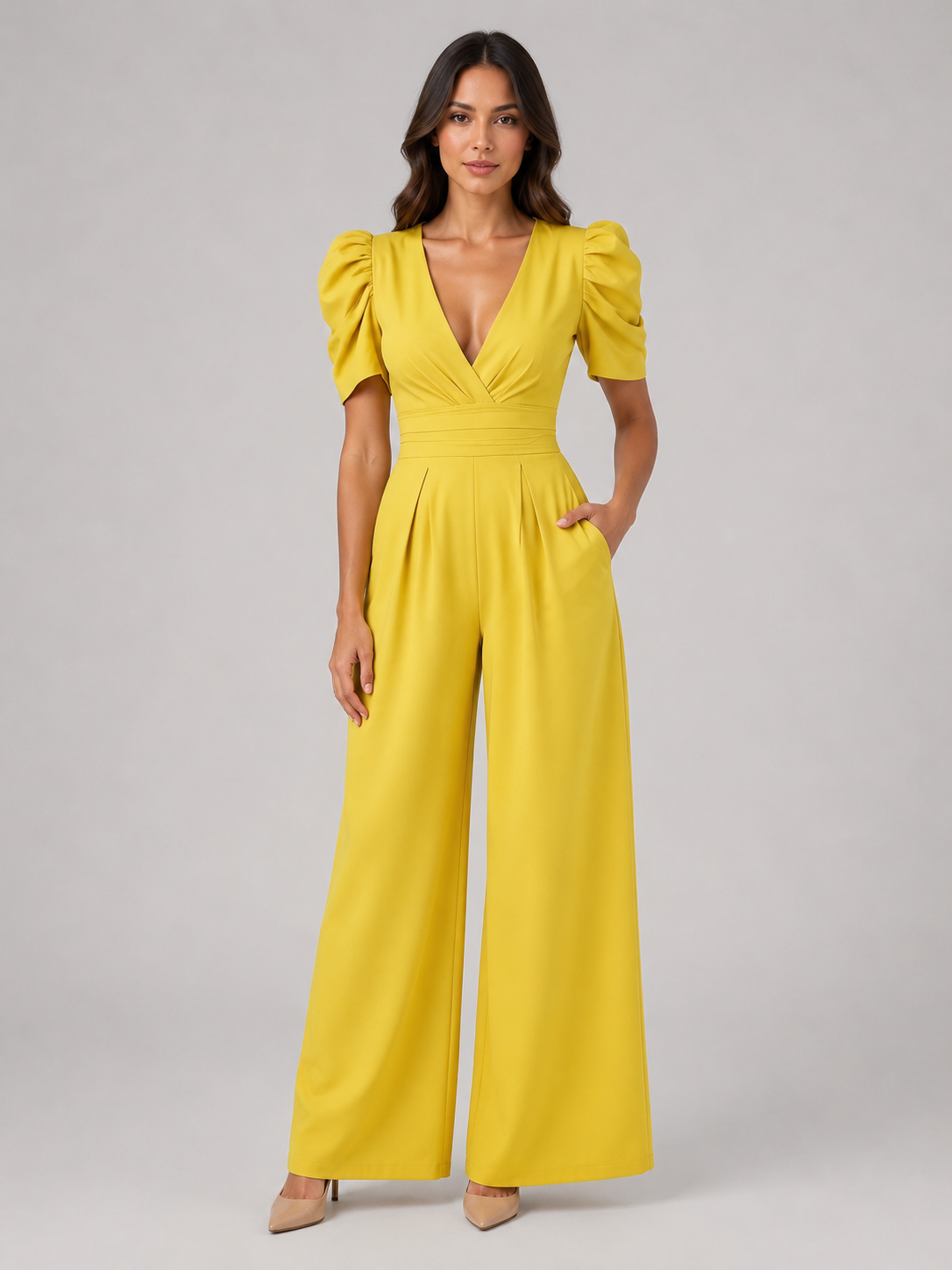 Emma | Timeless Puff Sleeve Wide Leg Jumpsuits