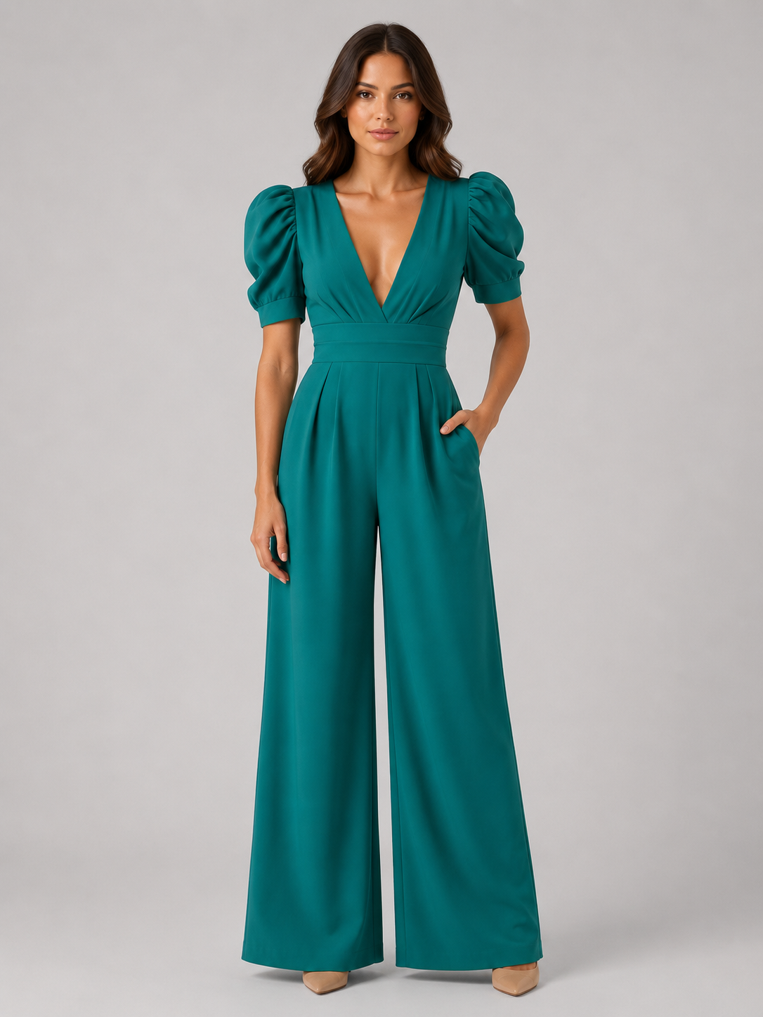 Emma | Timeless Puff Sleeve Wide Leg Jumpsuits