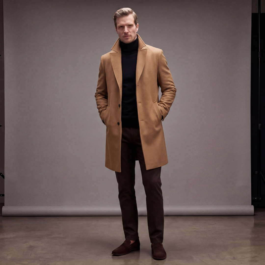 Enzo | Classic Tailored Mens Overcoat with Notch Lapel