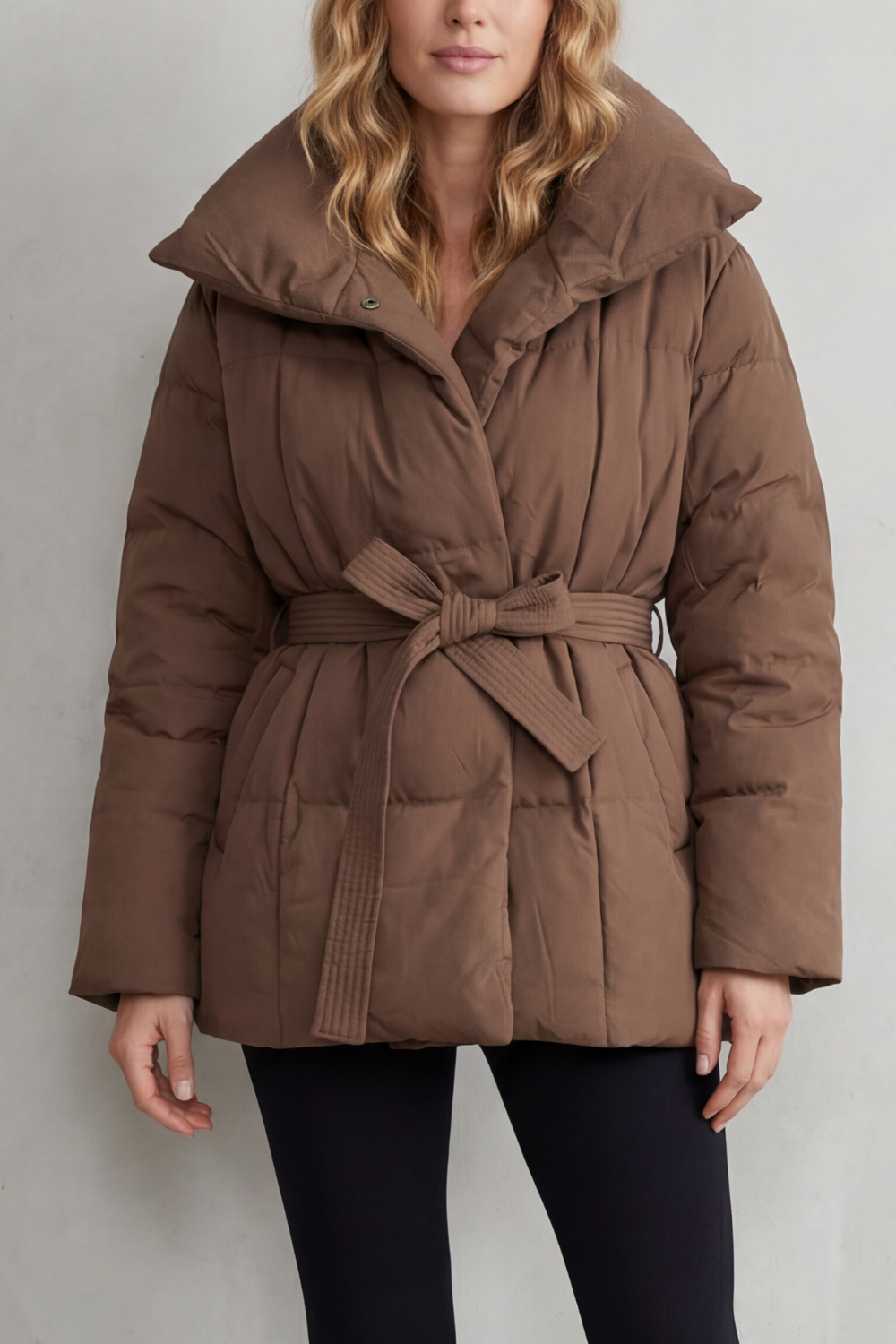 Erin | Relaxed Belted Oversized Collar Long Puffer Coat
