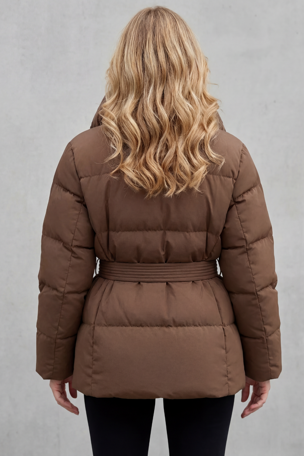 Erin | Relaxed Belted Oversized Collar Long Puffer Coat