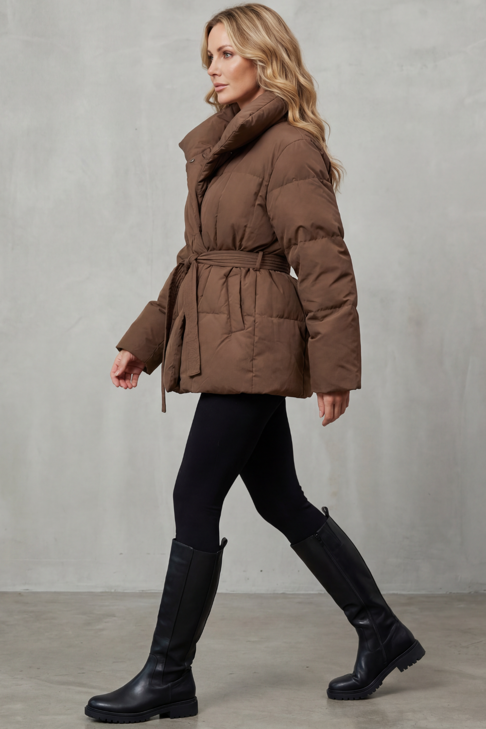 Erin | Relaxed Belted Oversized Collar Long Puffer Coat
