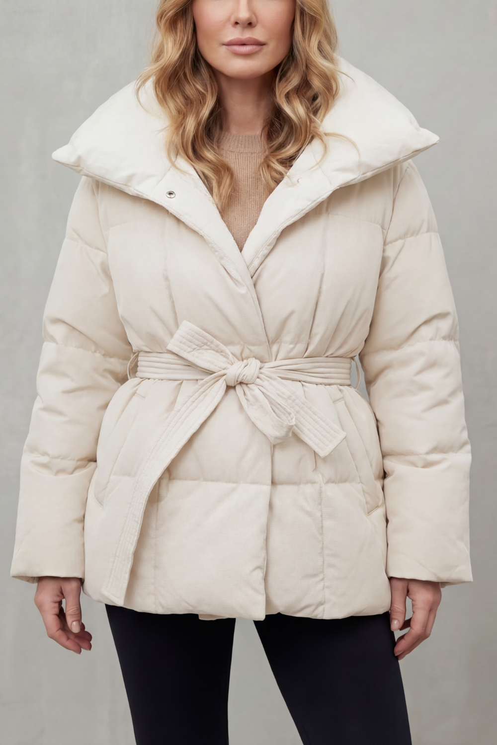 Erin | Relaxed Belted Oversized Collar Long Puffer Coat